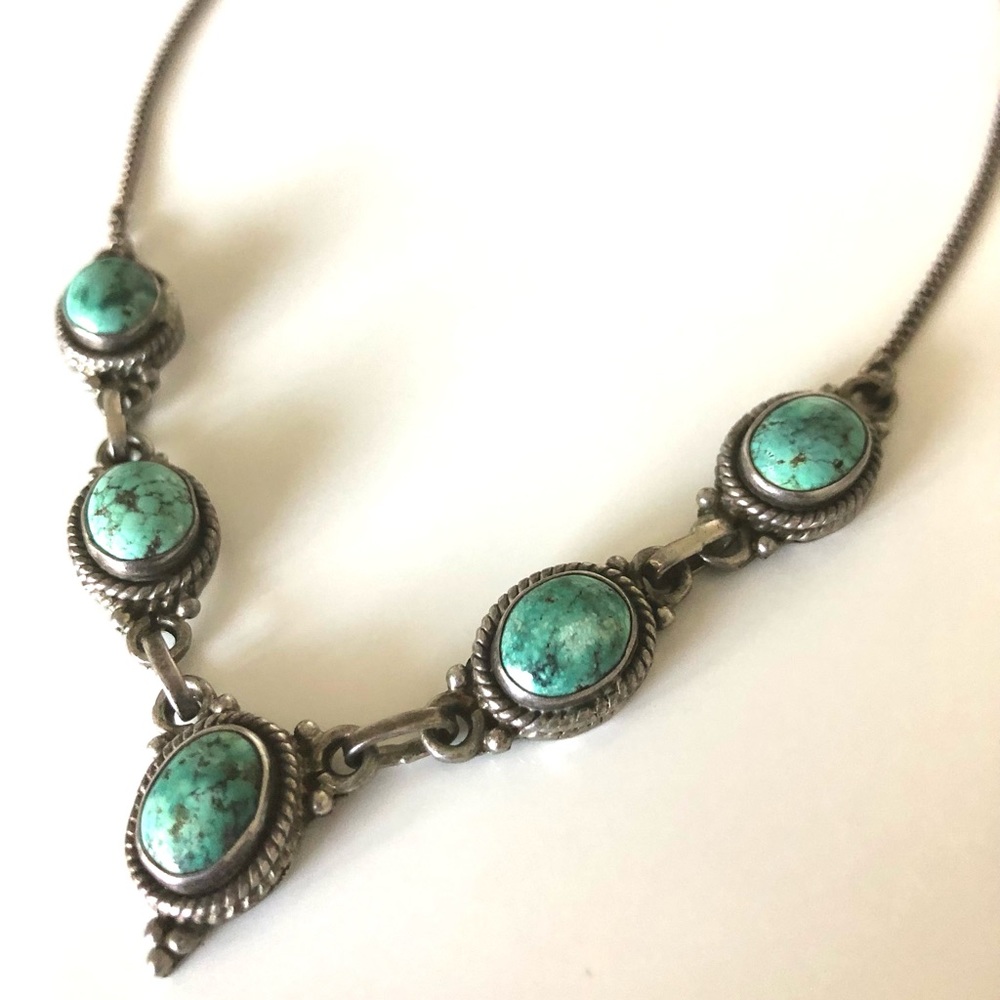 TURQUOISE Precious STONE and Pure Sterling SILVER, Necklace